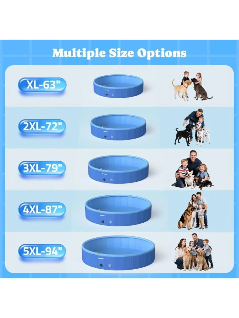 72” Foldable Dog Pool with Sprinkler & LED Light - Portable Pet Bathing Tub for